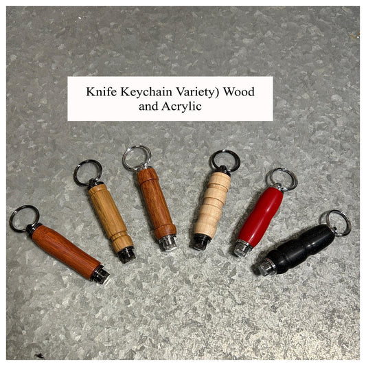 Knife Keychain (Variety), Hand Turned Wood or Acrylic
